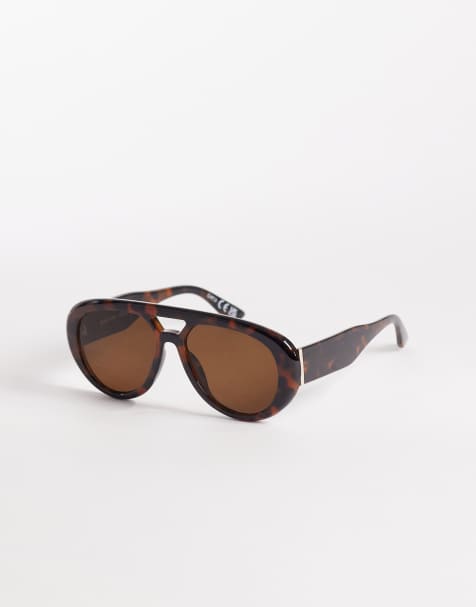 Gina Tricot – Ciemnobrązowe, szylkretowe, wyraziste okulary przeciwsłoneczne typu aviator - view 1