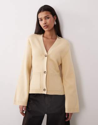 Gina Tricot Cinched Waist Cardigan In Gray