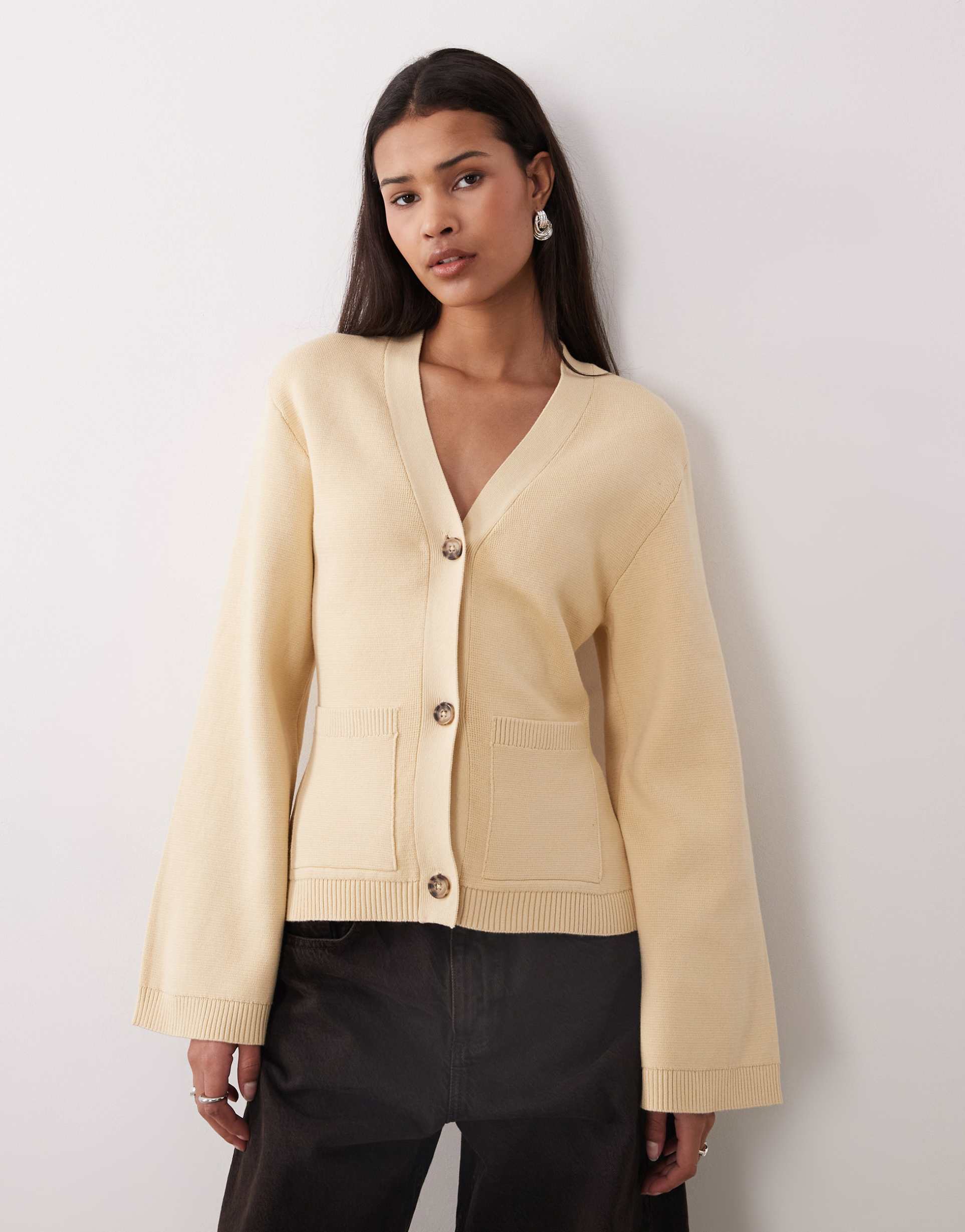gina tricot cinched waist cardigan in vanilla yellow