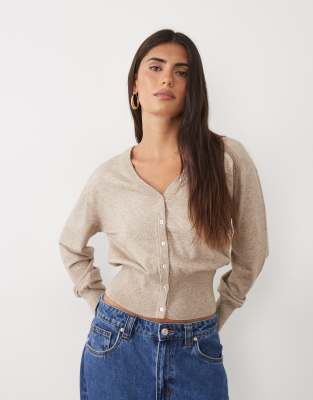 Gina Tricot Cinched Waist Fitted Cardigan In Neutral