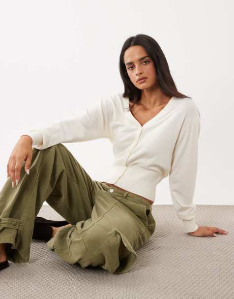 Gina Tricot cinched waist fitted cardigan in off white - view 1