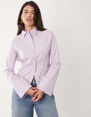Gina Tricot cinched waist long sleeve blouse in purple stripe
