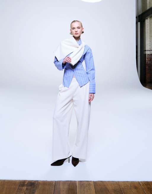 Gina Tricot cinched waist shirt in blue and white stripe, 3 of 4