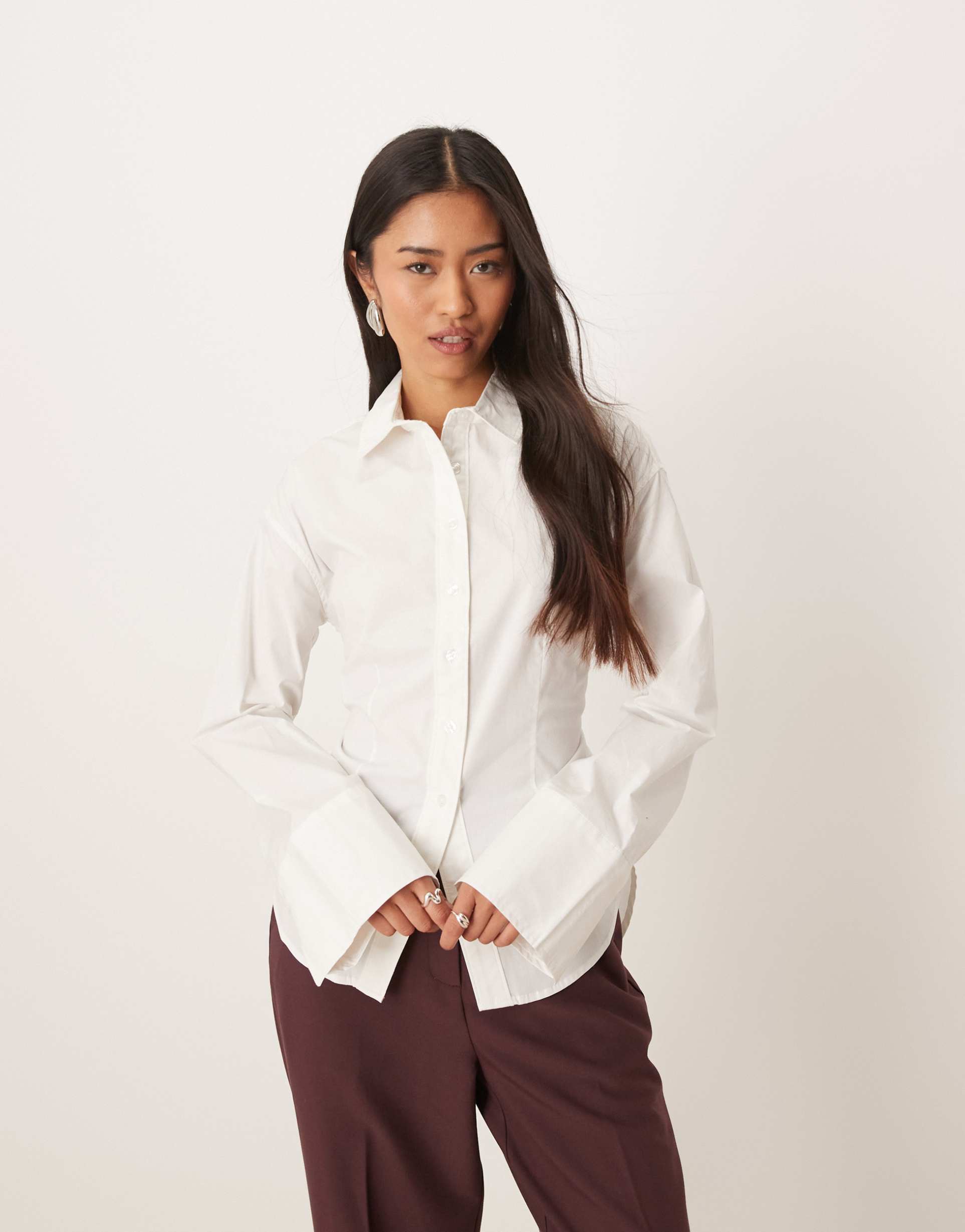 gina tricot cinched waist shirt in white