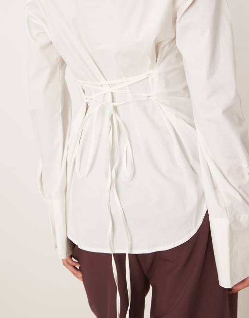 Gina Tricot cinched waist shirt in white, 4 of 4