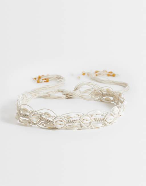Gina Tricot - Cintura in macramè beige con dettagli a conchiglia , 1 di 3