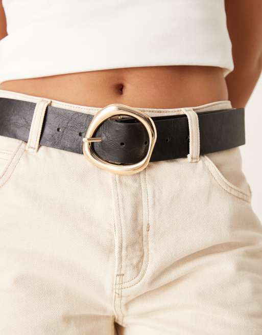 Gina Tricot - Cintura nera con fibbia color oro