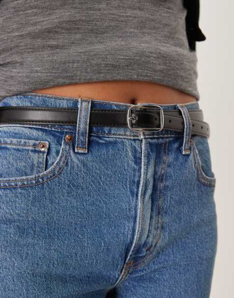 Gina Tricot - Cintura per fianchi nera con fibbia argentata - view 1