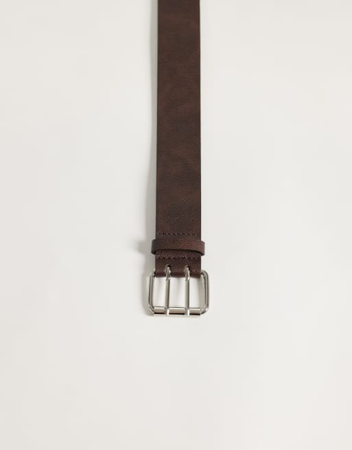 Gina Tricot - cinturón de piel sintética con doble hebilla marrón, 3 de 3