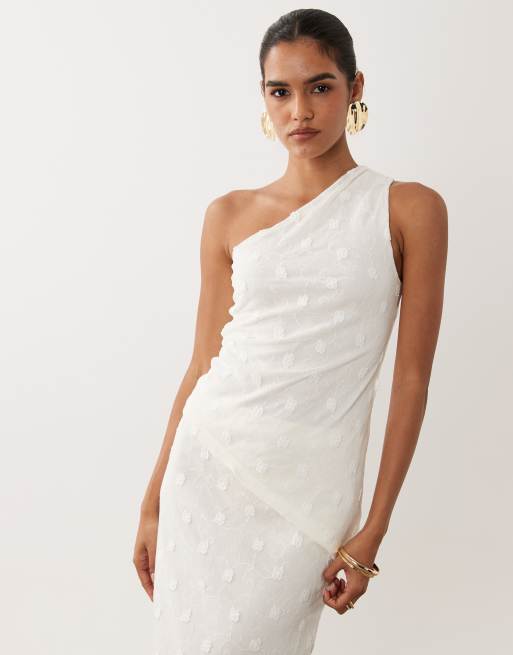 Gina Tricot co-ord 3D one shoulder top in off white, 2 of 4