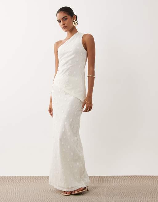 Gina Tricot co-ord 3D one shoulder top in off white, 3 of 4