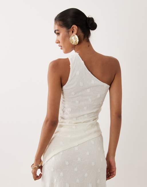 Gina Tricot co-ord 3D one shoulder top in off white, 4 of 4