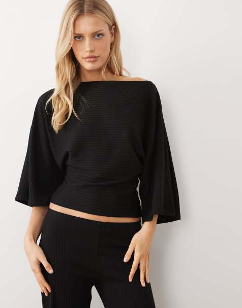 Gina Tricot co-ord cape rib top in black - view 1