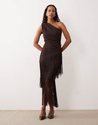 Gina Tricot Co-ord Fringe Midi Skirt In Brown