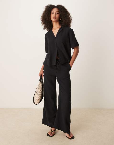 Gina Tricot co-ord gauze relaxed fit drawstring trousers in black - view 1