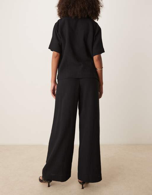 Gina Tricot co-ord gauze relaxed fit drawstring trousers in black, 5 of 5