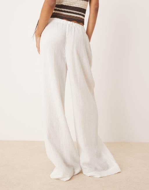 Gina Tricot co-ord gauze relaxed fit drawstring trousers in white, 2 of 5
