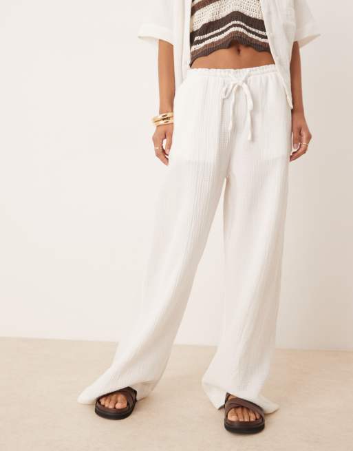 Gina Tricot co-ord gauze relaxed fit drawstring trousers in white, 4 of 5