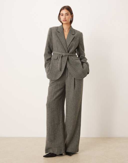 Gina Tricot co-ord herringbone belted blazer in grey, 2 of 4