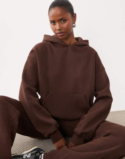 Gina Tricot co-ord hoodie i afslappet pasform i mørk chokoladebrun - view 1