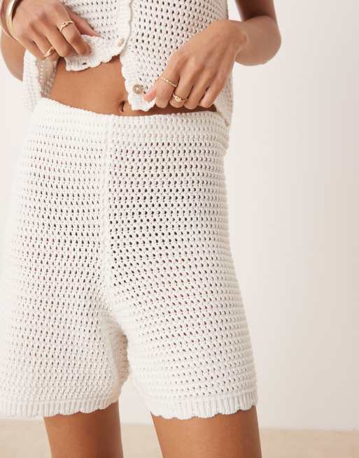 Gina Tricot co-ord knitted crochet shorts in white, 2 of 5