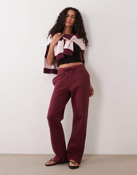 Gina Tricot co-ord loose fit straight leg joggers in burgundy - view 1