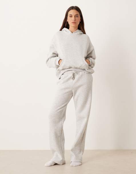 Gina Tricot co-ord loose fit straight leg joggers in light grey melange - view 1