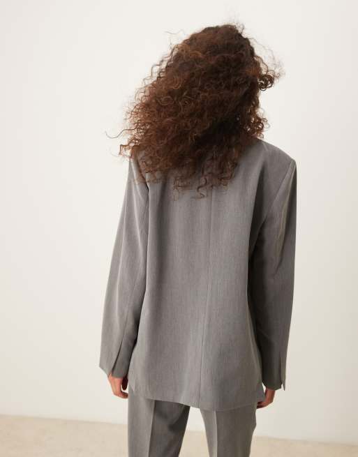 Gina Tricot co-ord oversized blazer in grey melange, 3 of 4