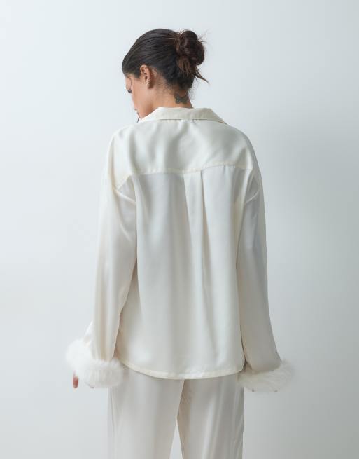 Gina Tricot Co-ord-Pyjamaoberteil mit Besatz in Wollweiß, 5 von 5