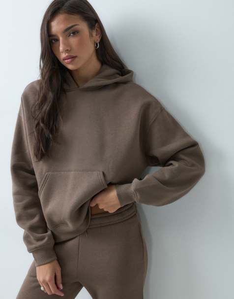 Gina Tricot co-ord relaxed fit hoodie in brown - view 1