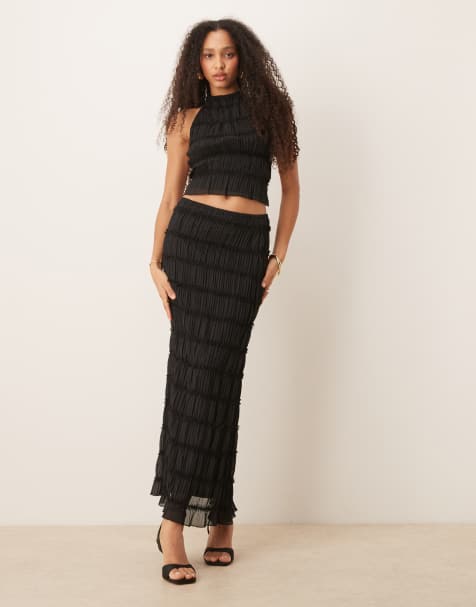 Gina Tricot - Co-ord set van gesmokte top en rok in zwart - view 1