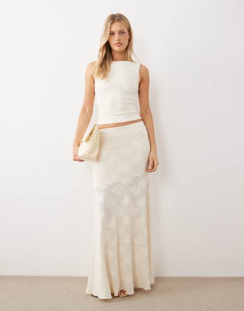 Gina Tricot co-ord sheer lace maxi skirt in cream - view 1