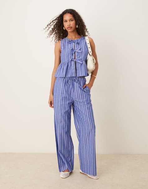 Gina Tricot co-ord sleeveless top and trousers in blue stripe - view 1