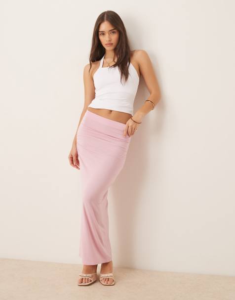 Gina Tricot co-ord Soft Touch jersey maxi skirt with ruched side detail in pink - view 1
