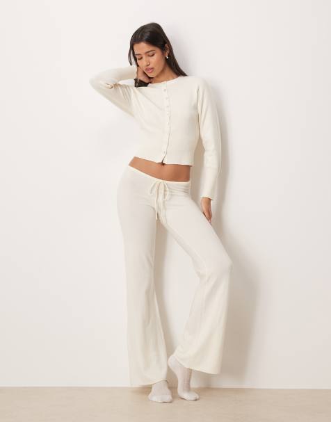 Gina Tricot co-ord straight leg drawstring fine knitted trousers in cream - view 1