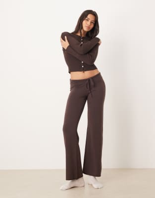 Gina Tricot Co-ord Straight Leg Drawstring Fine Knitted Trousers In Brown