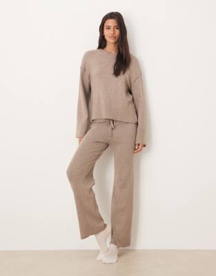 Gina Tricot Co-ord Straight Leg Rib Fine Knitted Trousers In Brown