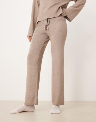 Gina Tricot Co-ord Straight Leg Rib Fine Knitted Trousers In Brown
