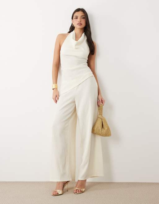 Gina Tricot co-ord textured halterneck asymmetric top in white, 2 of 4
