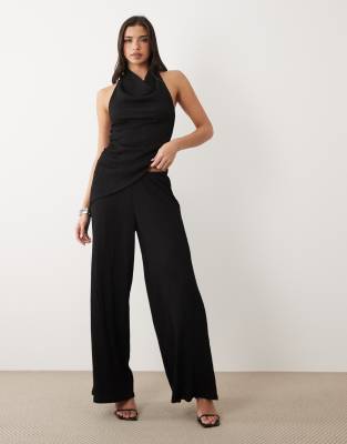 Gina Tricot co-ord textured wide trousers in black