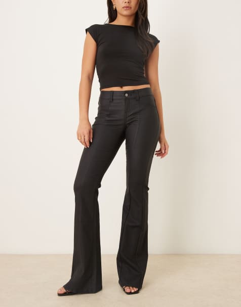 Gina Tricot coated PU flare jeans in black