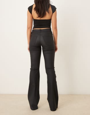 Gina Tricot Coated Pu Flare Jeans In Black