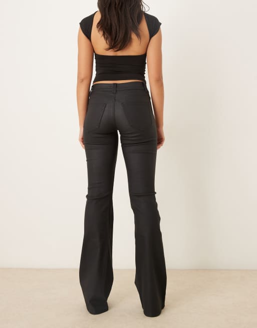 Gina Tricot coated PU flare jeans in black, 2 of 5