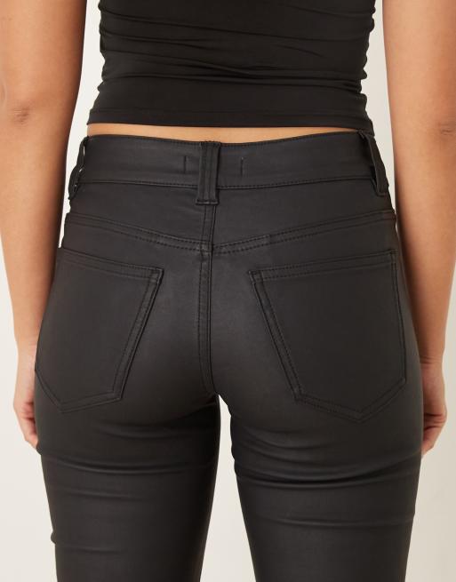 Gina Tricot coated PU flare jeans in black, 4 of 5