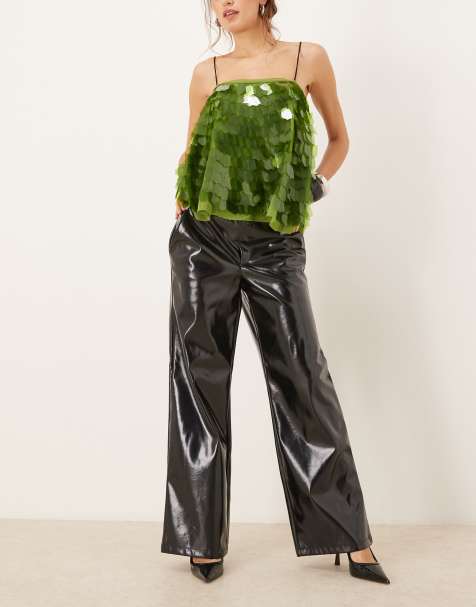 Gina Tricot coated PU straight trousers in black - view 1