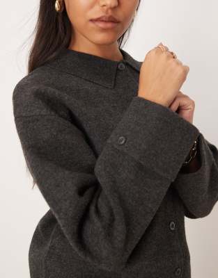 Gina Tricot Collar Knit Cardigan In Gray
