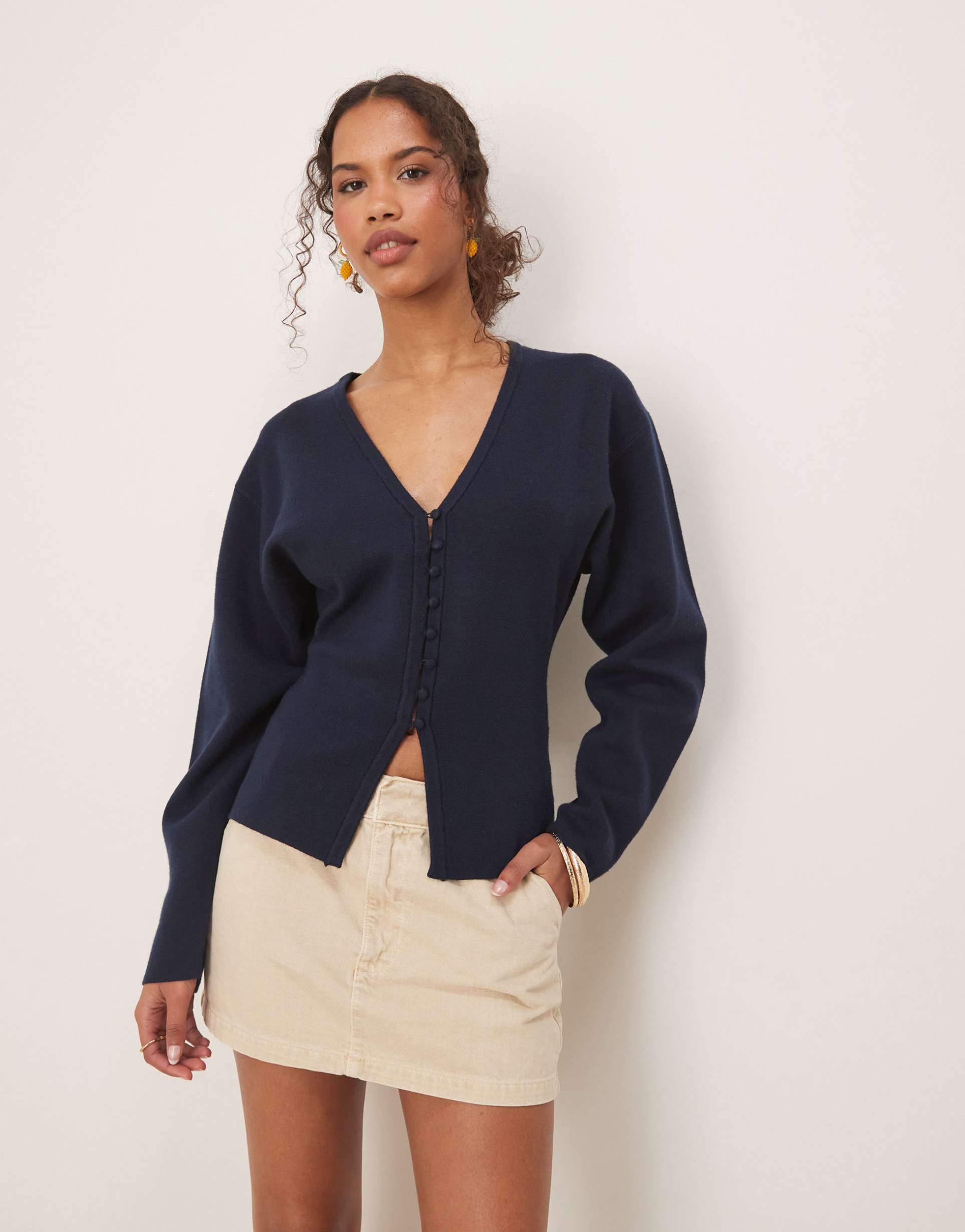 gina tricot compact knit cardigan in navy
