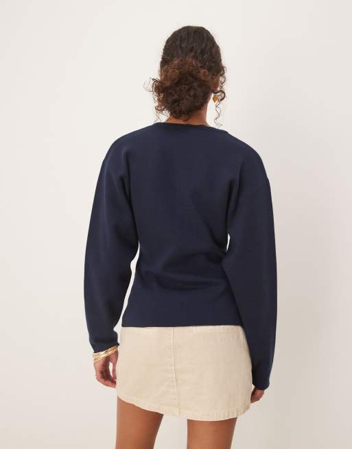 Gina Tricot compact knit cardigan in navy, 2 of 4