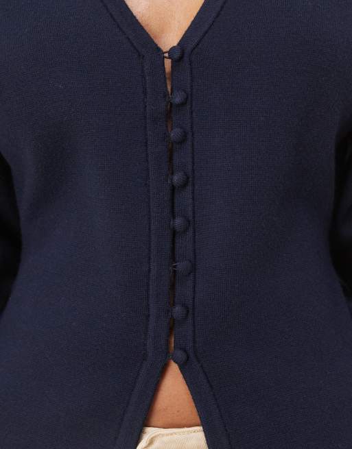 Gina Tricot compact knit cardigan in navy, 4 of 4