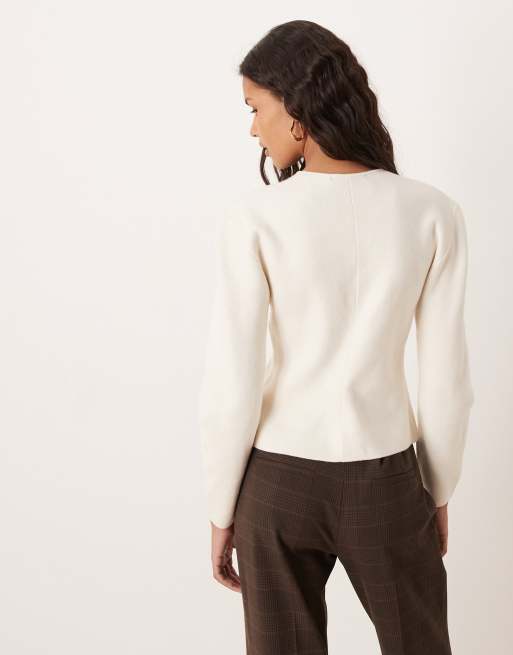 Gina Tricot compact knit shaped cardigan in cream, 3 of 4